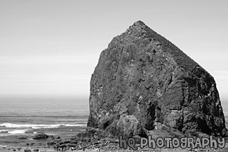 Haystack Rock From a Hill black and white picture