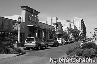 Downtown Seaside, Oregon black and white picture