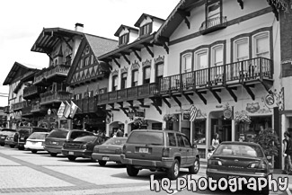 Leavenworth Bavarian Shops black and white picture