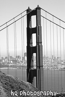 Vertical Golden Gate Bridge Close Up black and white picture