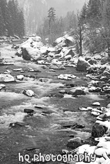 River Flowing Through Snow black and white picture