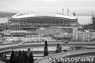 Qwest Field & Freeway black and white picture