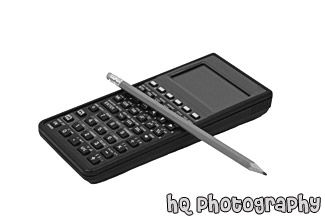 Graphic Calculator & Pencil black and white picture