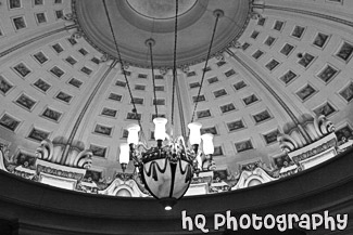 Chandelier on Ceiling black and white picture