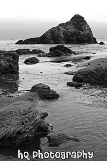 Ocean Rocks Along Beach black and white picture