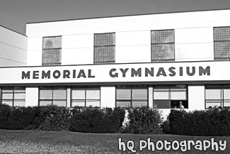 Memorial Gymnasium at PLU black and white picture