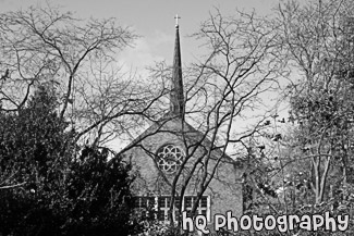 Eastvold Chapel During Autumn black and white picture