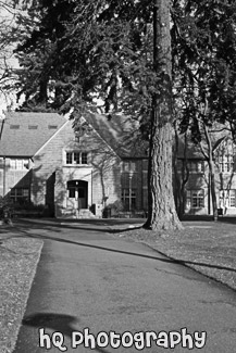 Xavier Hall at Pacific Lutheran University black and white picture