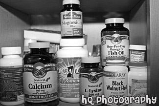 Vitamins in Cupboard black and white picture