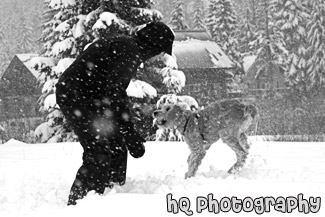 Playing in the Snow black and white picture