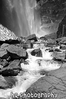 Comet Falls & River black and white picture