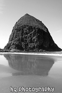 Haystack Rock & Reflection black and white picture