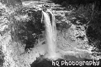 Snoqualmie Falls Icicles at Lookout black and white picture