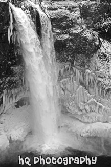 Snoqualmie Falls & Icicles black and white picture