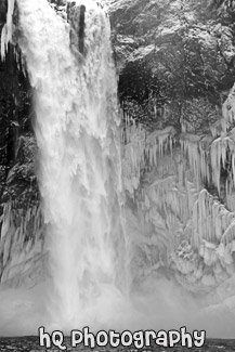 Snoqualmie Falls Winter Icicles black and white picture