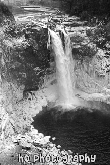 Snoqualmie Falls During a Freeze black and white picture