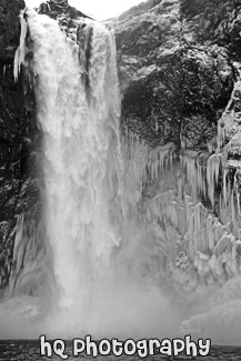 Snoqualmie Falls During Winter black and white picture