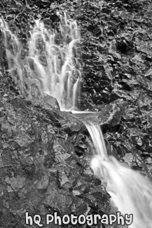 Small Waterfall on Rock Wall black and white picture