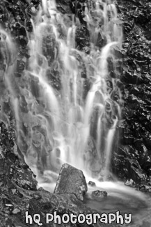 Waterfall & Rock Close Up black and white picture