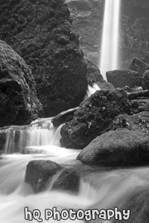 Elowah Falls & Rocks black and white picture