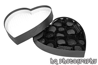 Chocolates in Heart Shaped Box black and white picture