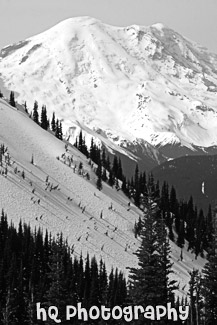 Mt. Rainier Close Up at Top of Crystal Mountain black and white picture