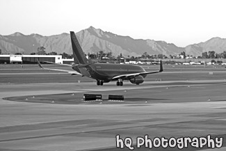 Soutwest Airplane on Runway black and white picture