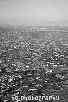 Scottsdale from Camelback Mountain black and white picture