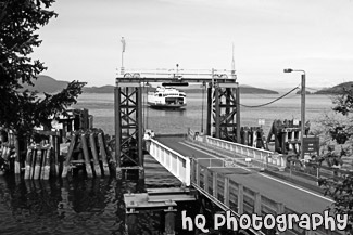 Lopez Island Ferry Dock black and white picture