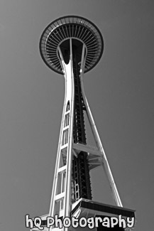 Seattle Space Needle Against a Blue Sky black and white picture