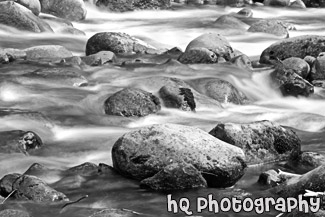 Streaming River & Big Rock black and white picture