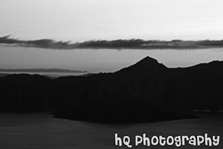 Crater Lake Sunset Silhouette black and white picture