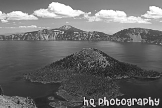 Crater Lake & Wizard Island black and white picture