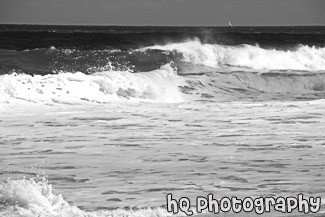 Big Waves & Sailboat black and white picture