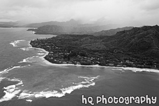 Kauai Coast From Air black and white picture