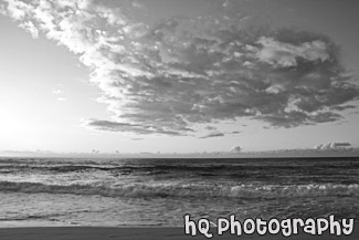 Clouds and Waves at Polihale State Park black and white picture