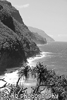 Na Pali Coast on Kalalau Trail black and white picture