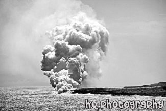 Lava Entering Ocean black and white picture