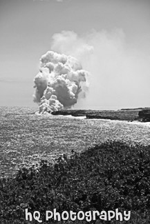 Lava Steam, Pacific Ocean black and white picture