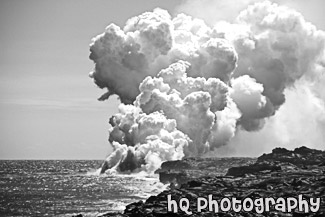 Lava Steam from Ocean black and white picture