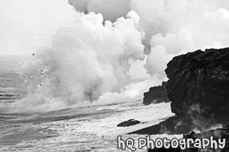 Lava in Ocean in Hawaii black and white picture