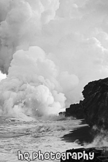 Lava Flowing into Ocean black and white picture