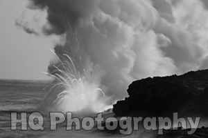 Lava Going into Pacific Ocean black and white picture