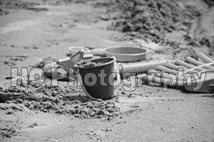 Beach Toys on the Sand black and white picture