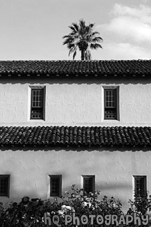 Side View of Santa Clara Mission Church black and white picture