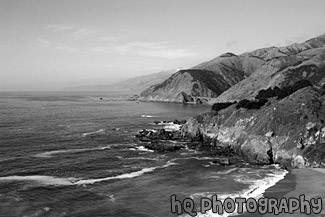 Coast Scene & Hills black and white picture