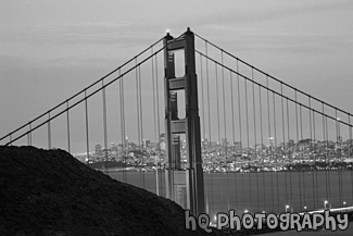 Golden Gate Bridge at Night & San Francisco City black and white picture