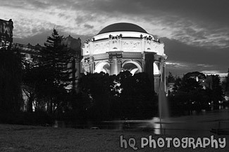 Palace of Fine Arts Exploratorium at Night black and white picture