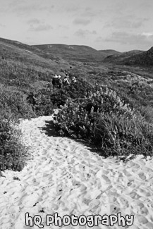 Hiking at Kehoe Beach, California black and white picture