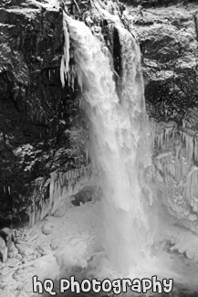 Frozen Snoqualmie Falls black and white picture